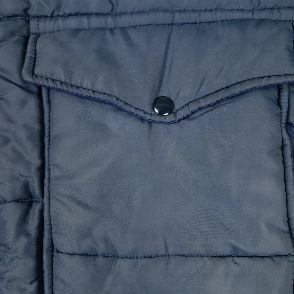 Vintage Horizon Sportswear Navy Puffer Jacket Continuous Rolling Safety 1st L